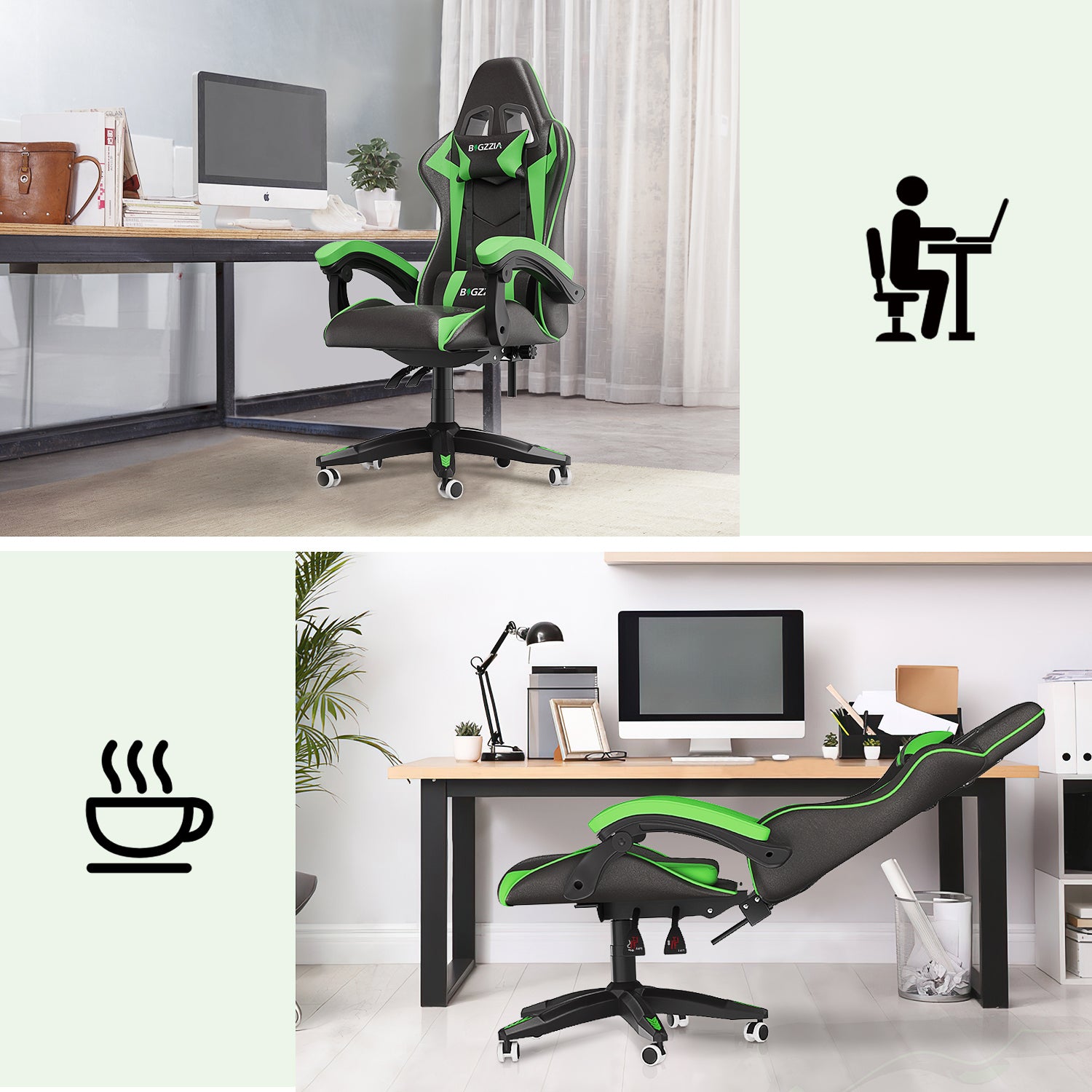 Sedia gaming Verde - Poltrona Racing - RATTANTREE - Schienale Reclinabile, Altezza Regolabile, 360 Gradi Direzionale