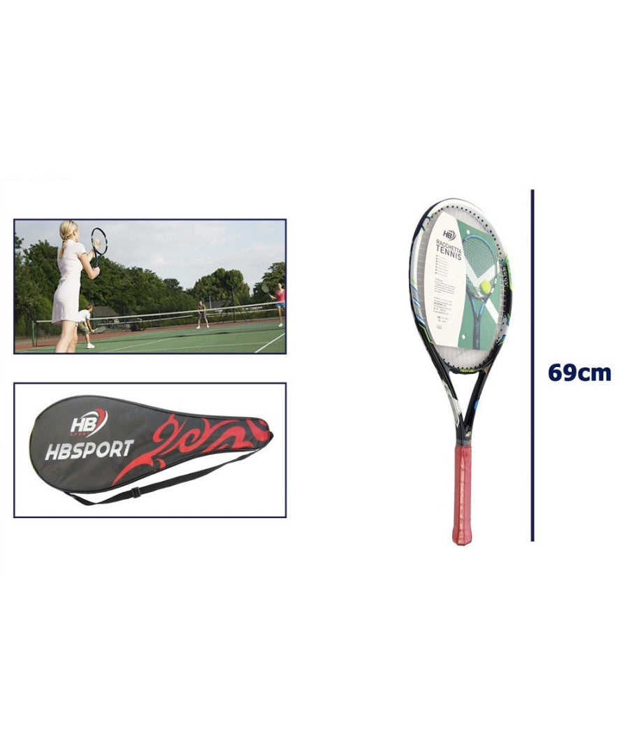 Racchetta Da Tennis 69cm Rossa Nera Resistente Allenamento Borsa Trasporto 06039         