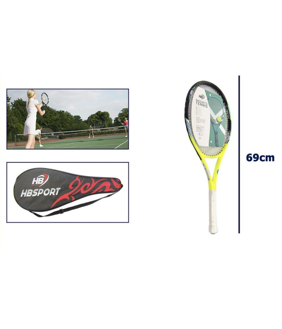 Racchetta Tennis 69cm Gialla Bianca Resistente Allenamento Borsa Trasporto 06038         