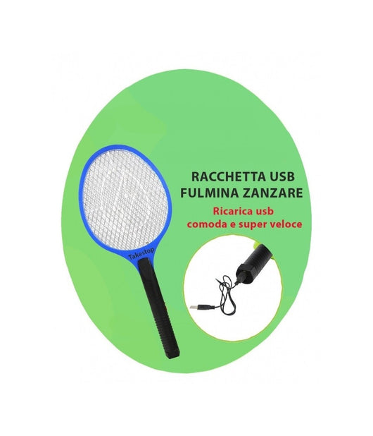 Racchetta Usb Ricarica Veloce Cavo Micro Usb 3 Reti Metalliche Fulmina Insetti         