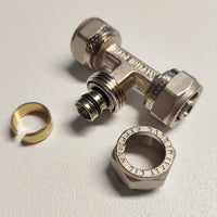 Raccordo 16x16x16 a t a lati uguali a stringere per tubo multistrato