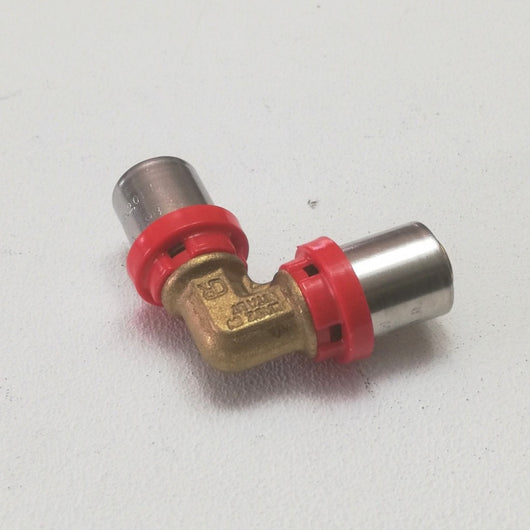 Raccordo 20 x 20 curvo gomito doppio a pressare per tubo multistrato