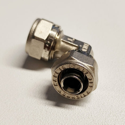 Raccordo 20x20mm curvo gomito doppio a stringere per tubo multistrato