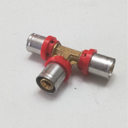 Raccordo 26 x 26 x 26 a t a pressare per tubo multistrato