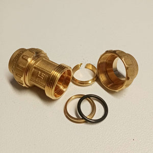 Raccordo 32x32 manicotto di giunzione in ottone con tenuta o-ring ed ogiva in ottone