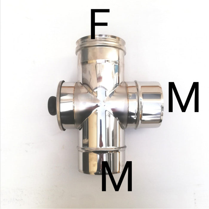 Raccordo a t da 180mm in acciaio inox croce con ispezione 5 decimi aisi 304