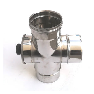 Raccordo a t da 180mm in acciaio inox croce con ispezione 5 decimi aisi 304