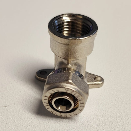 Raccordo curvo f femmina flangiato a stringere per tubo multistrato, diametro 20x1/2 pollice