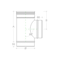 Raccordo da 130mm a t braga a 90° in rame mf codino m