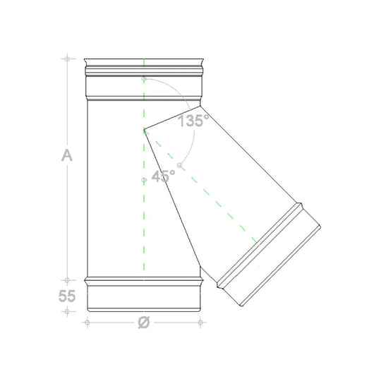 Raccordo da 140mm a y braga a 135° in rame mf codino m