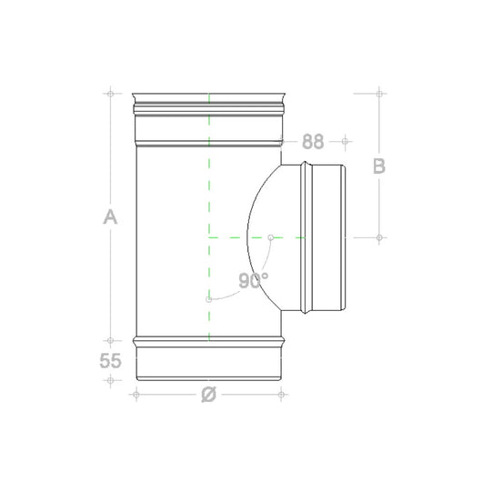 Raccordo da 180mm a t braga a 90° in rame mf codino m