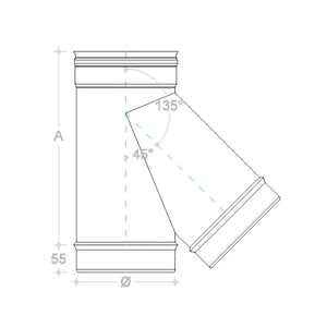 Raccordo da 180mm a y braga a 135° in rame mf codino m