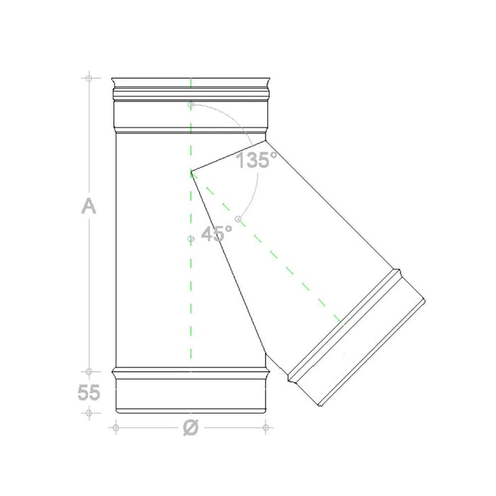 Raccordo da 180mm a y braga a 135° in rame mf codino m