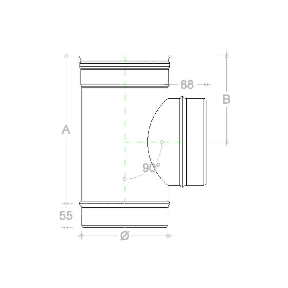 Raccordo da 220mm a t braga a 90° in rame mf codino m