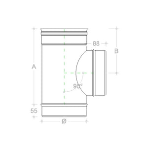 Raccordo da 220mm a t braga a 90° in rame mf codino m