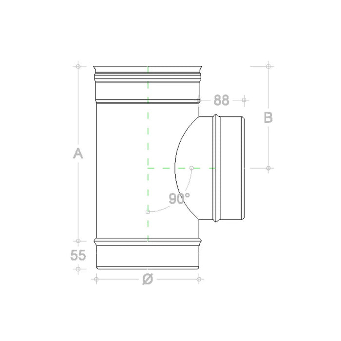 Raccordo da 220mm a t braga a 90° in rame mf codino m