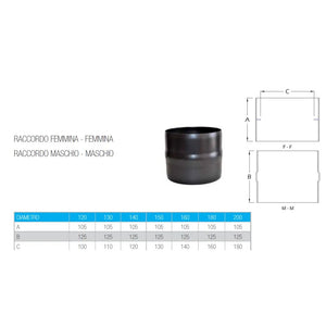 Raccordo di giunzione femmina-femmina per stufa a legna, diametro 160mm