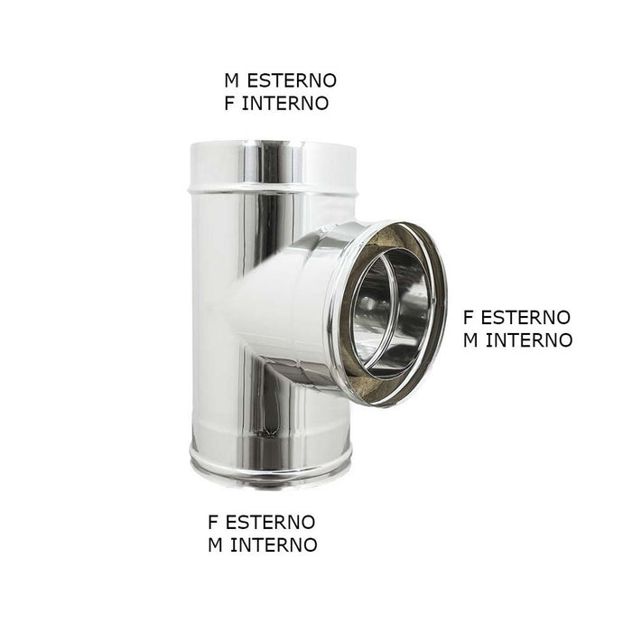 Raccordo inox di 150 - de 200 mm a tee t doppia parete