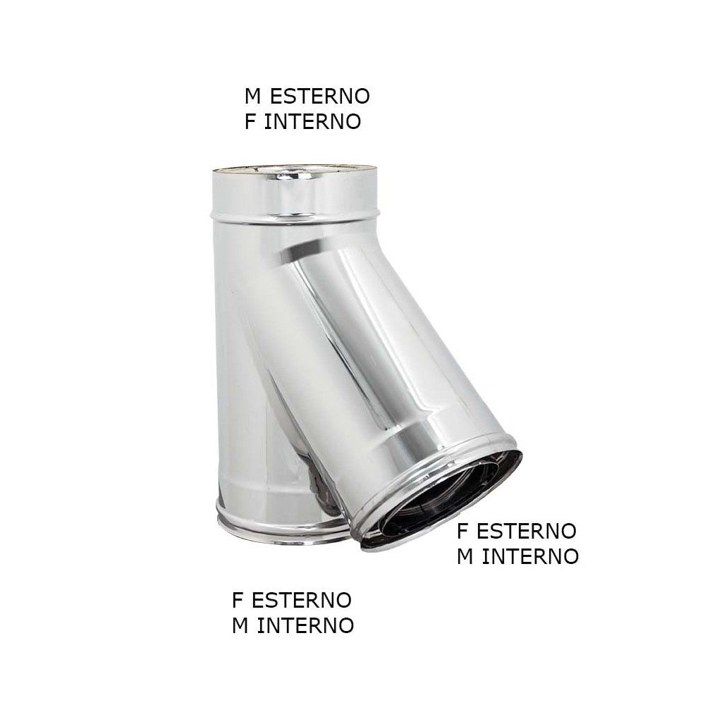 Raccordo inox di 150 - de 200 mm a y braga a 135° doppia parete