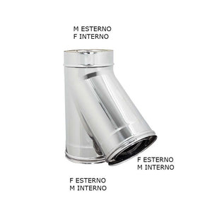 Raccordo inox di 150 - de 200 mm a y braga a 135° doppia parete