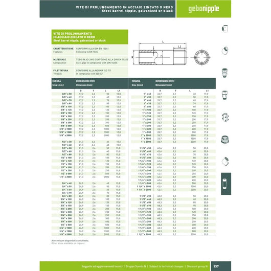Raccordo mm 1/2x100mm tronchetto scorrevole barilotto in acciaio zincato