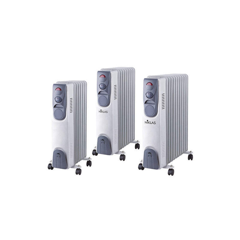 Radiatore a olio 9 elementi 2000 W – Niklas con termostato, ruote e 3 livelli – da interno