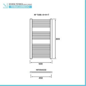 Radiatore termoarredo cromo L 50x80 cm Interasse 45 cm Opera