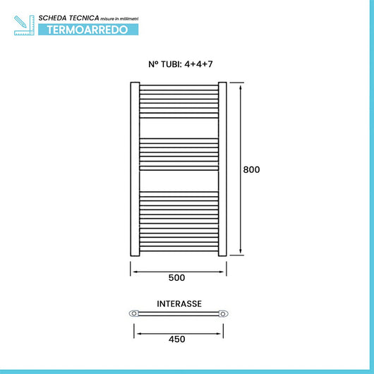Radiatore termoarredo cromo L 50x80 cm Interasse 45 cm Opera