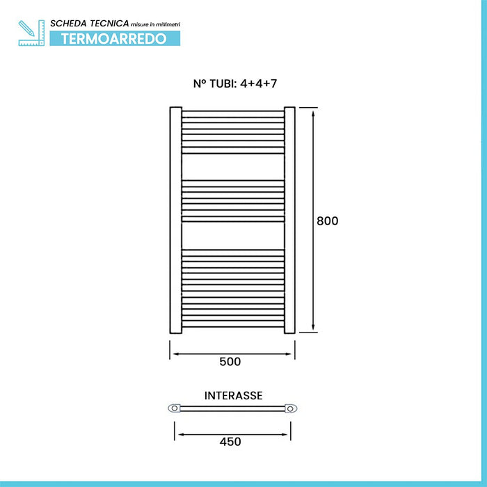 Radiatore termoarredo cromo L 50x80 cm Interasse 45 cm Opera