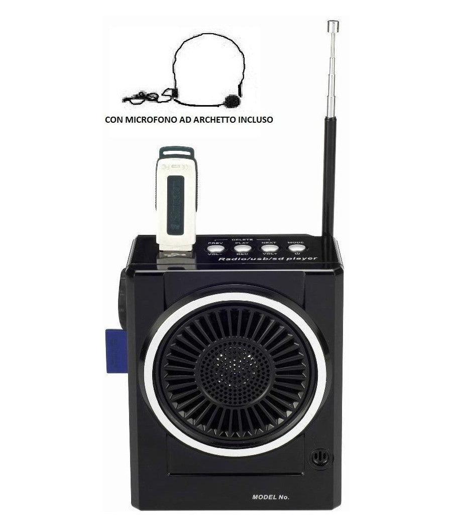 Radio Fm Karaoke Usb Cassa Speaker Mp3 Sd Ricaricabile Con Torcia E Microfono         