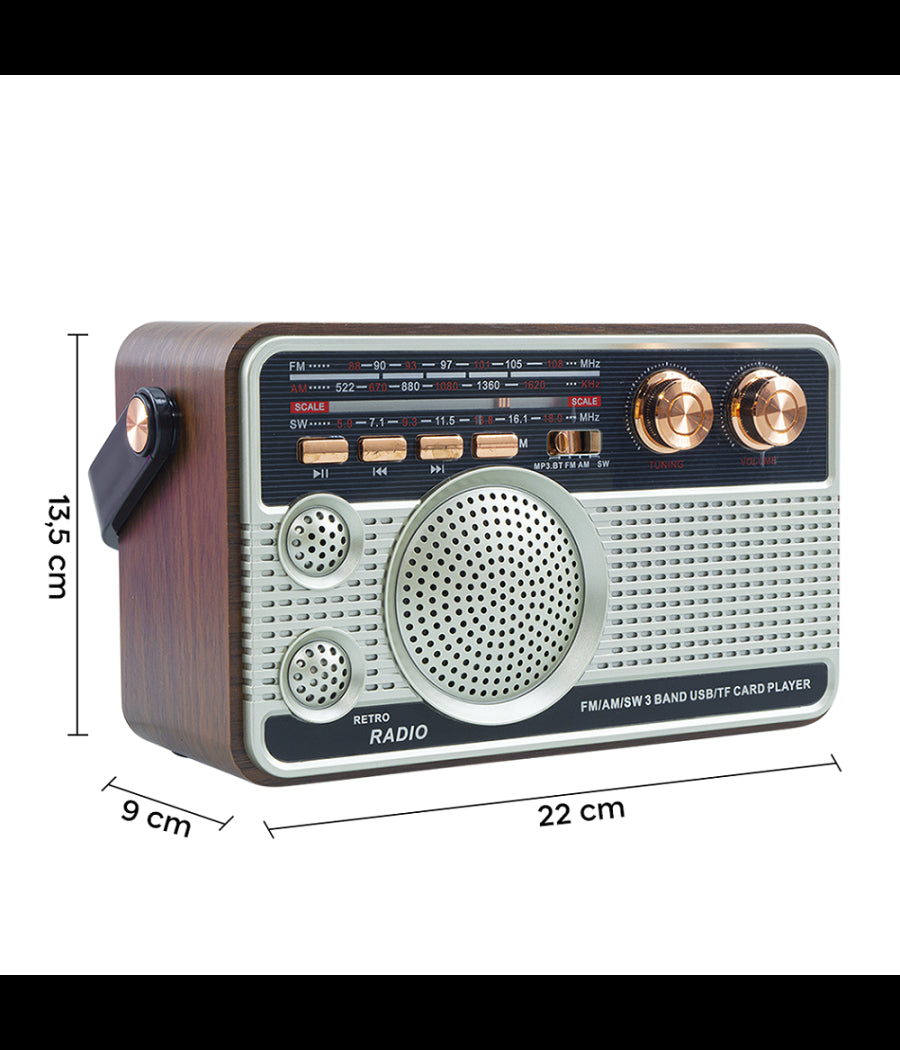 Radio Fm Retro Wireless Altoparlante Mp3 Portatile Bluetooth Usb Aux Tf Q-fm01         