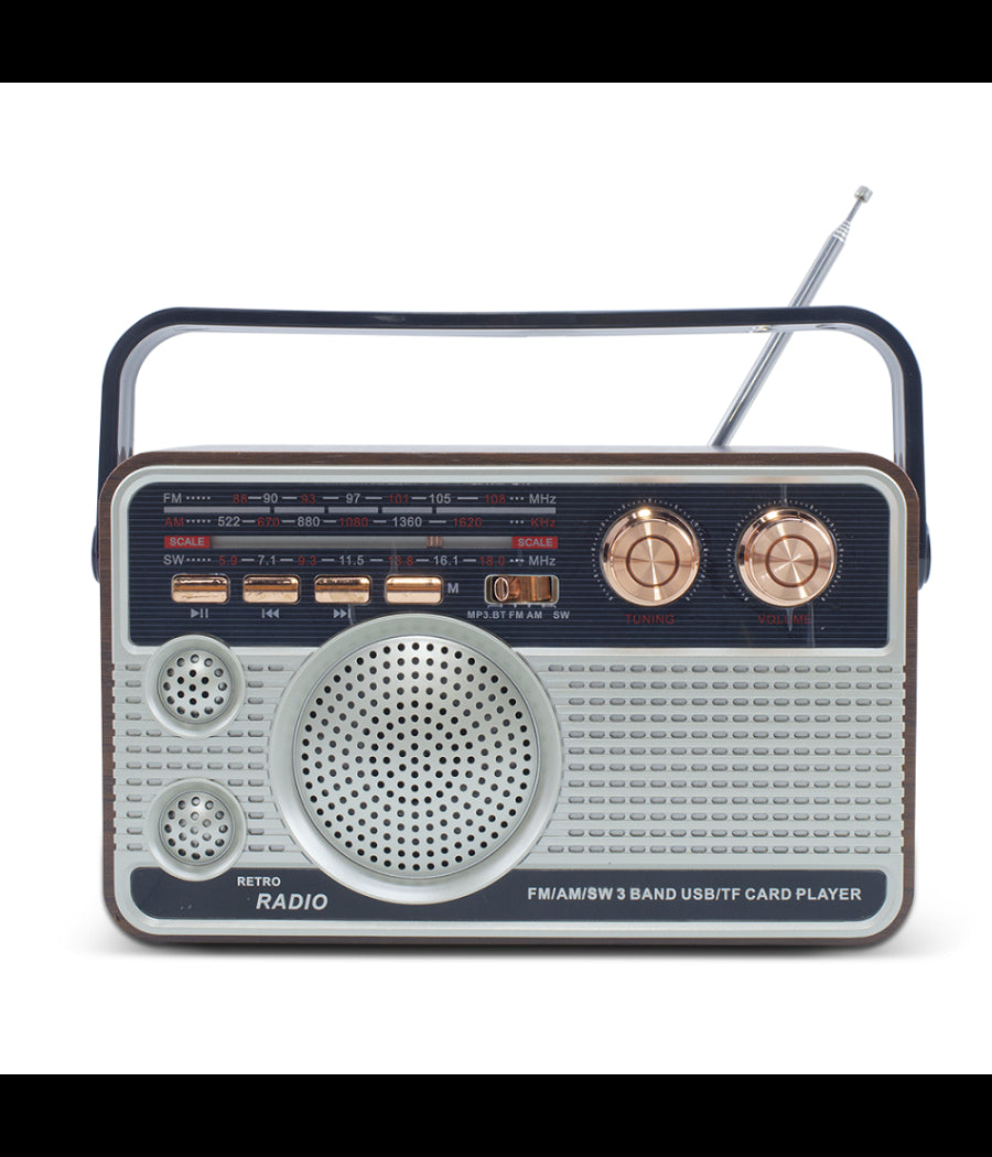 Radio Fm Retro Wireless Altoparlante Mp3 Portatile Bluetooth Usb Aux Tf Q-fm01         