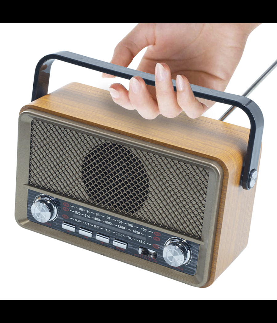 Radio Fm Retro Wireless Altoparlante Mp3 Portatile Bluetooth Usb Aux Tf Q-sy500         