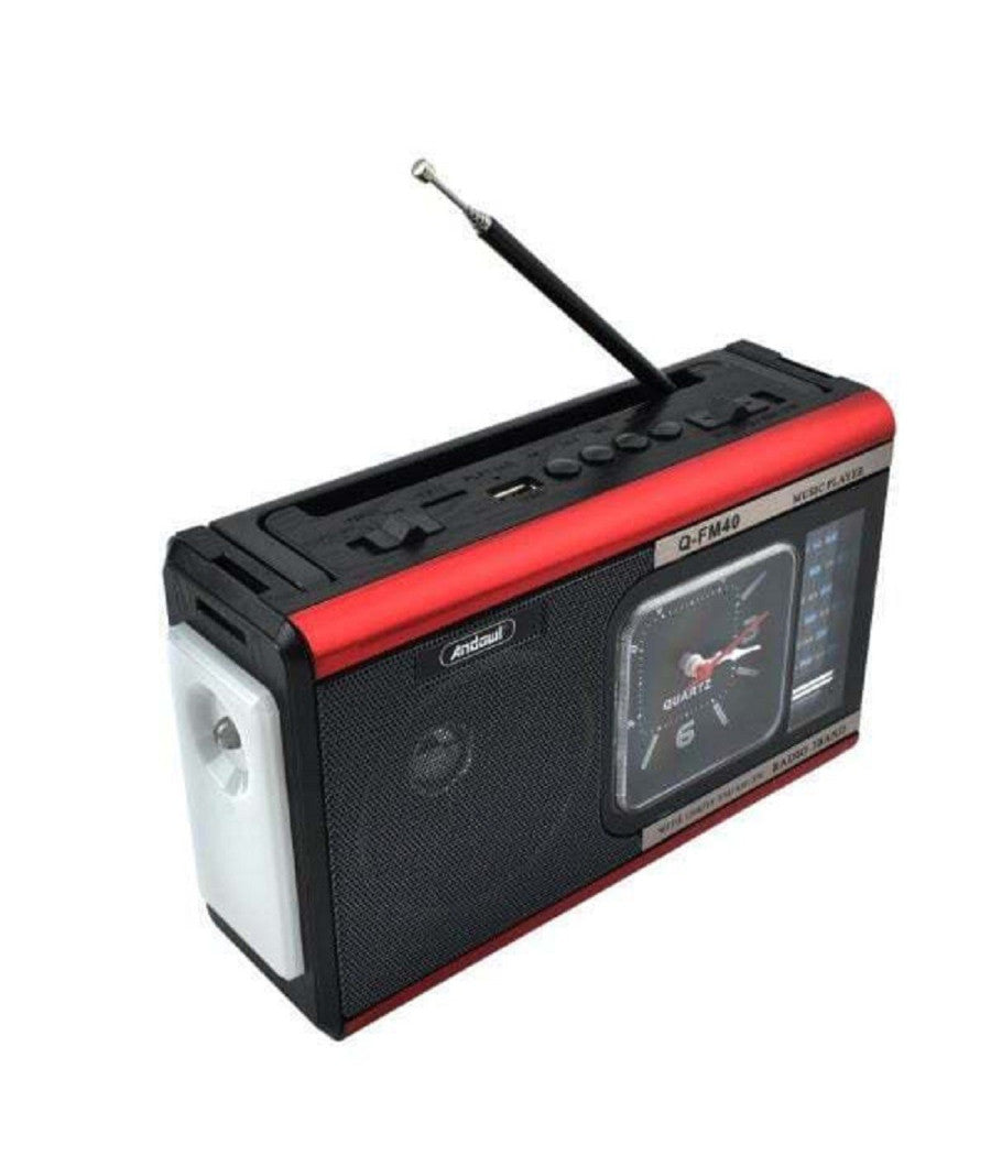 Radio Portatile A Batteria Usb Sveglia Q-fm40 Altoparlante Bluetooth Con Torcia         