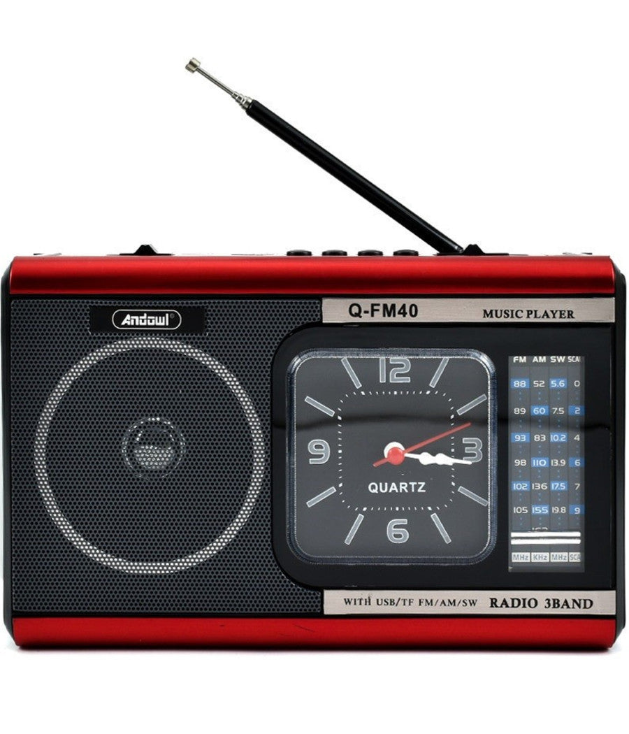 Radio Portatile A Batteria Usb Sveglia Q-fm40 Altoparlante Bluetooth Con Torcia         