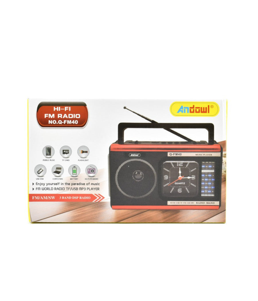 Radio Portatile A Batteria Usb Sveglia Q-fm40 Altoparlante Bluetooth Con Torcia         