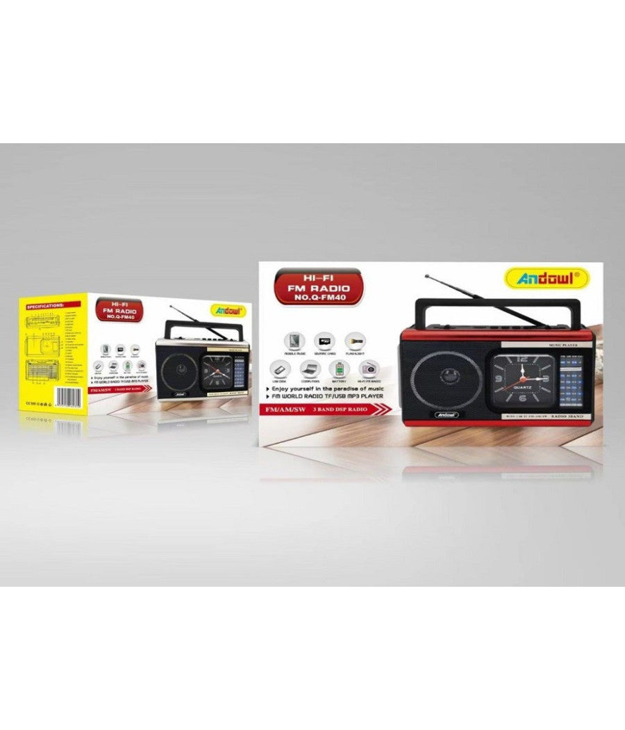 Radio Portatile A Batteria Usb Sveglia Q-fm40 Altoparlante Bluetooth Con Torcia         