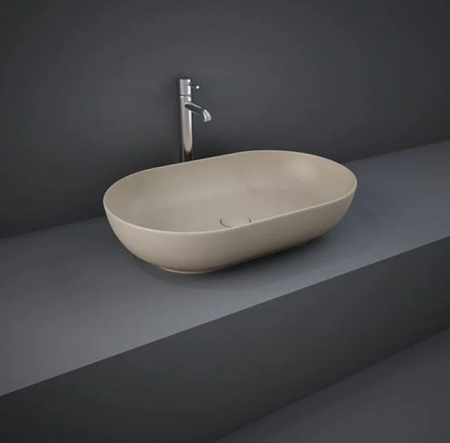 Lavabo ovale da appoggio in ceramica Cappuccino Matt senza foro rubinetto - Feeling Rak Ceramics