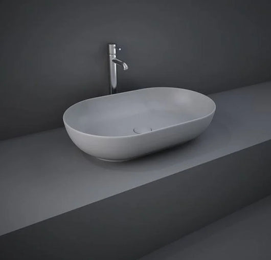 Lavabo ovale da appoggio in ceramica Grigio Matt senza foro rubinetto - Feeling Rak Ceramics