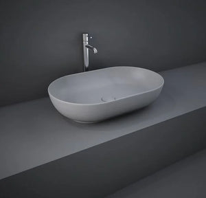 Lavabo ovale da appoggio in ceramica Grigio Matt senza foro rubinetto - Feeling Rak Ceramics