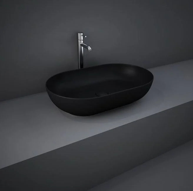 Lavabo ovale da appoggio in ceramica Nero Matt senza foro rubinetto - Feeling Rak Ceramics