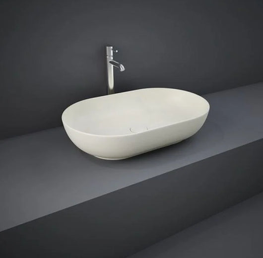 Lavabo ovale da appoggio in ceramica Beige Matt senza foro rubinetto - Feeling Rak Ceramics