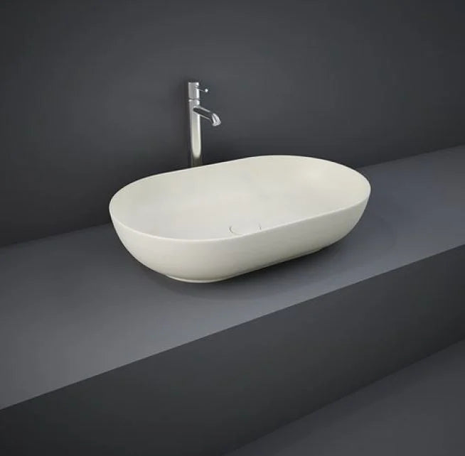 Lavabo ovale da appoggio in ceramica Beige Matt senza foro rubinetto - Feeling Rak Ceramics