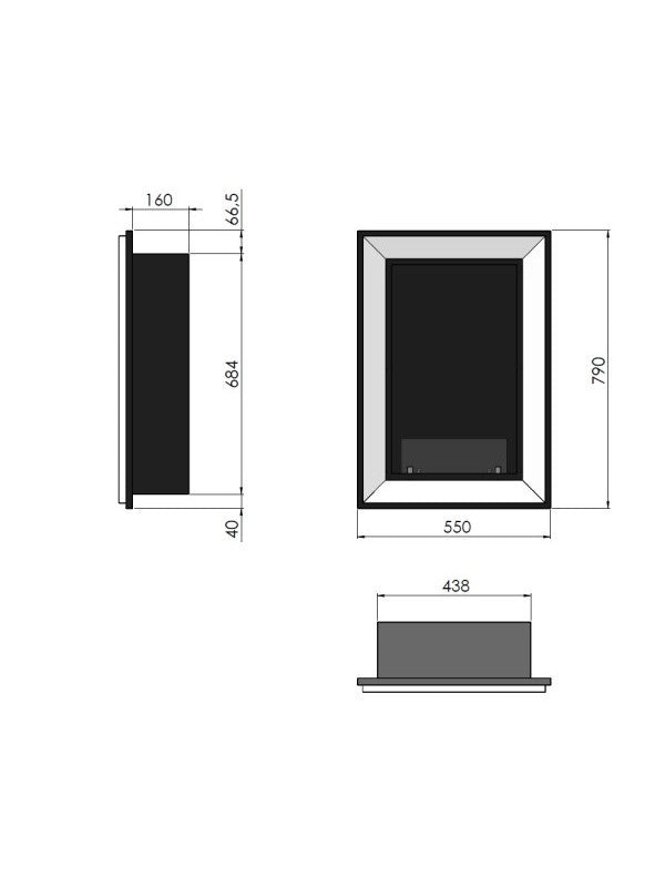 Caminetto a Bioetanolo Frame 550 Inox da incasso a parete senza vetro