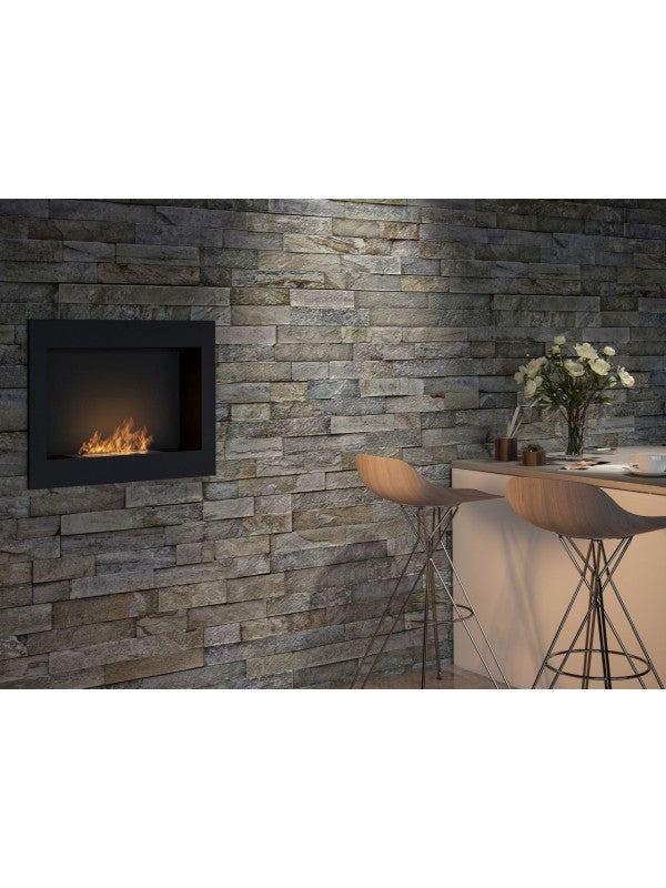 RAME 600 - Biocamino da incasso nero con vetro protettivo Camino a bioetanolo da parete