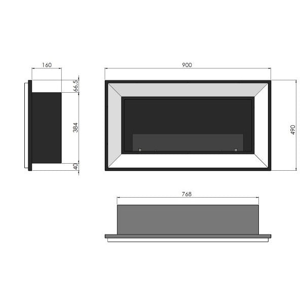 RAME 900 - Biocamino da incasso camino a bioetanolo da parete, vari colori - Inox - con Vetro
