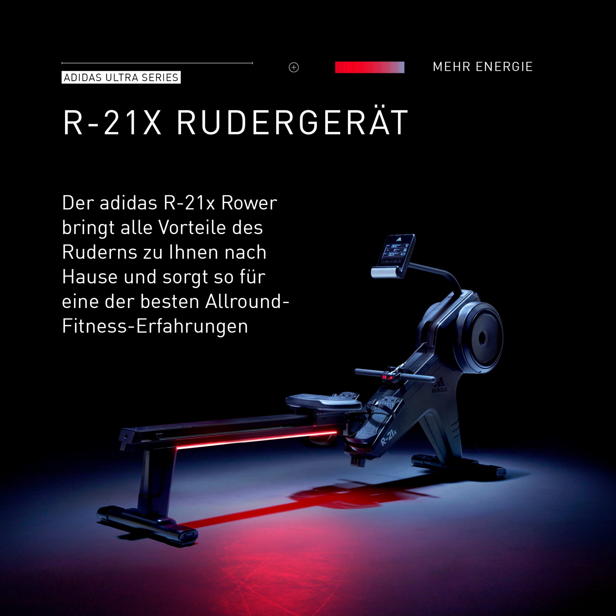 Rameur de Fitness - Adidas - Maison/Appartement - Modèle R-21x - Ecran LED - 16 niveaux de résistance