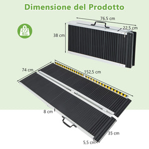 Rampa per carrozzina con piastra di transizione e superficie antiscivolo, Rampa per soglie per gradini 152,5x74x8cm-Salute e bellezza
