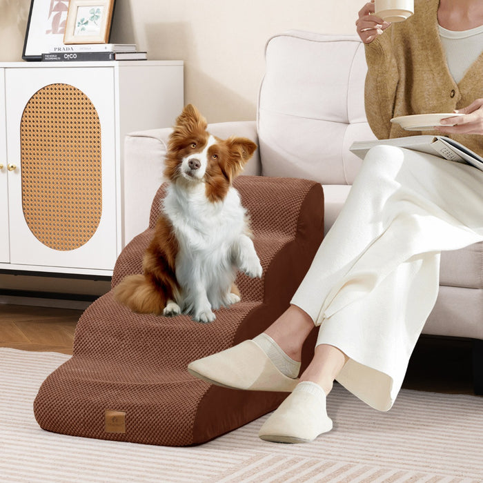 Rampa per cani con 4 scalini in schiuma con copertura lavabile, Gradini antiscivolo per animali domestici Caff¨¨-Giochi e accessori per cani