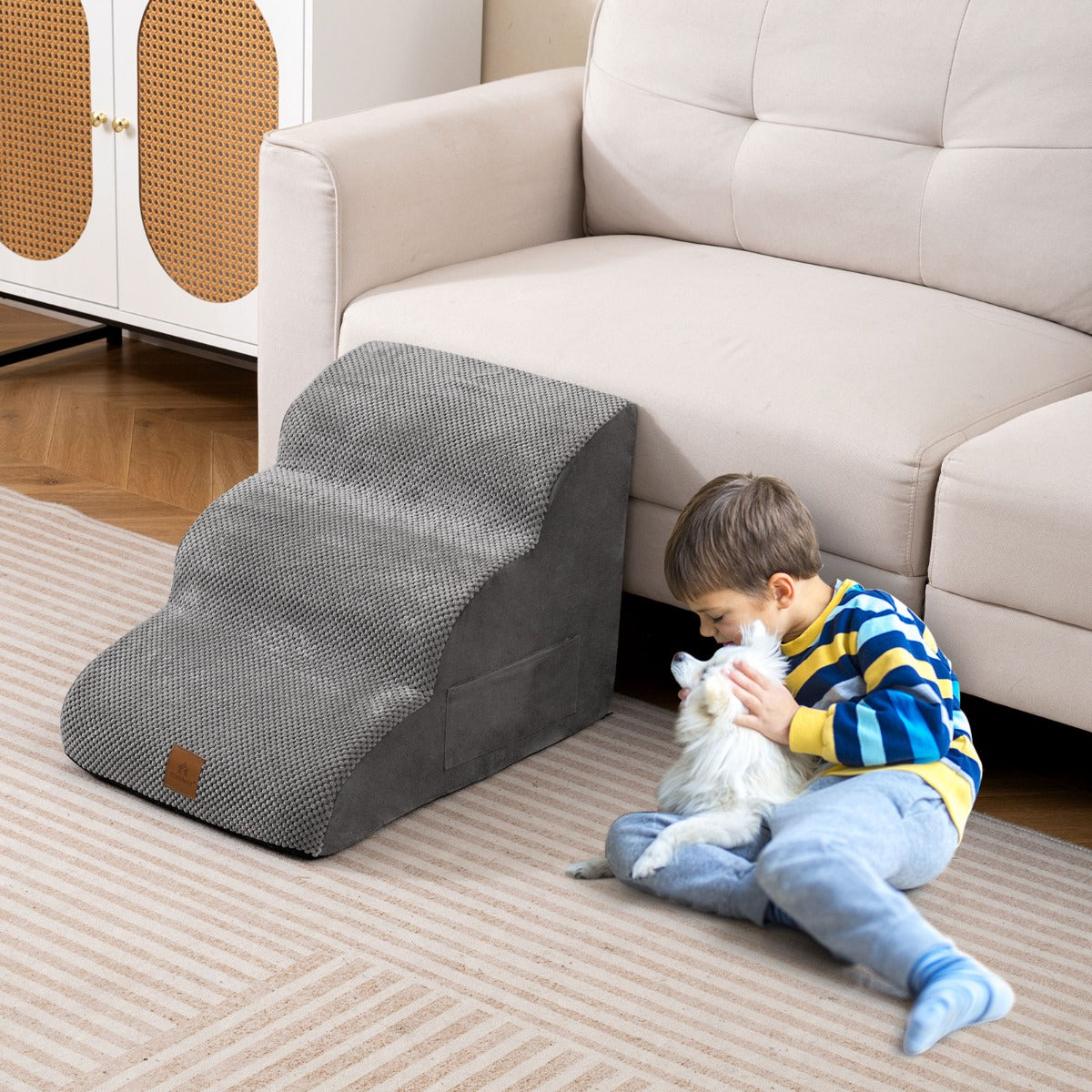 Scale antiscivolo con superficie a pendenza dolce altezza 40cm, Rampa per cani in schiuma a 3 livelli stabili Grigio-Giochi e accessori per cani